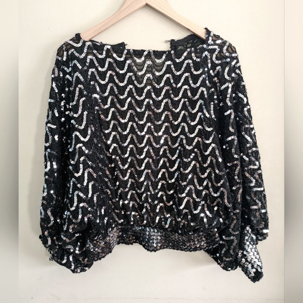Vintage Jeanette Kastenberg St Martin Sequin Silk Blouse Size XL Old Hollywood